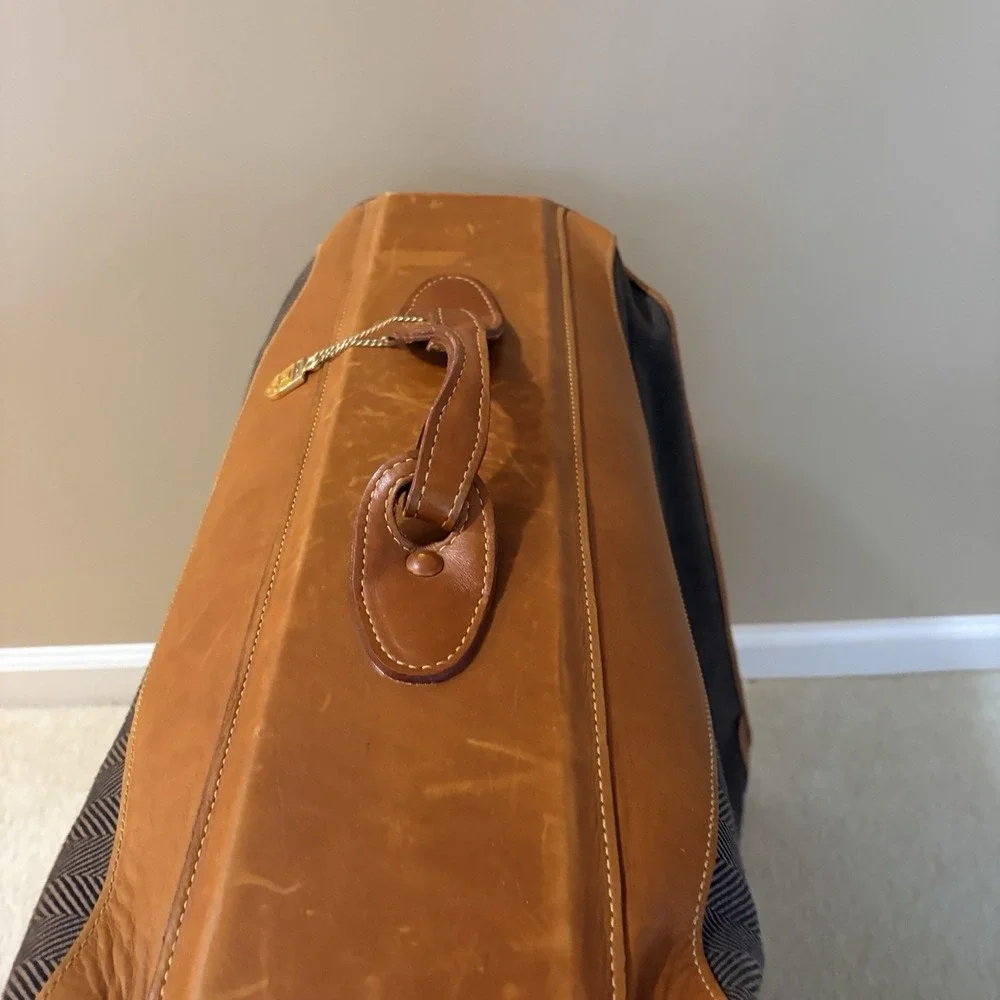 FRENCH LUGGAGE CO Deluxe Garment Folding Hang-Up Bag Brown Herringbone vintage